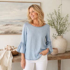 J. Jill Denim Women Light Blue Lyocell Chambray Short Bell Sleeve Blouse Size PM